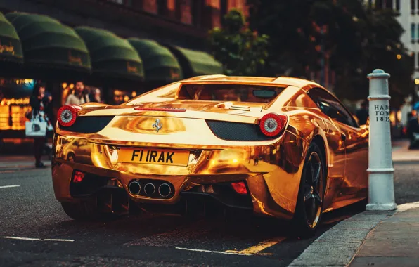 Picture Ferrari, Ass, Italy, Ferrari, Gold, 458, Supercar, Italia