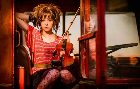 Red, violin, music, bus, violin, Lindsey Stirling, Lindsay Stirling