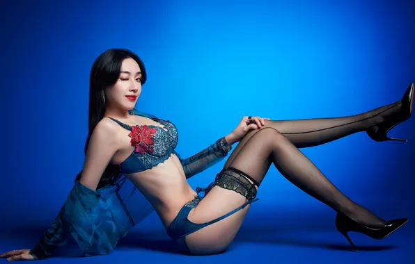 Look, sexy, pose, model, body, panties, stockings, makeup