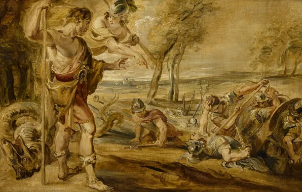 Tree, oil, picture, Peter Paul Rubens, mythology, Kadmos Sowed in a Field of Dragon's Teeth
