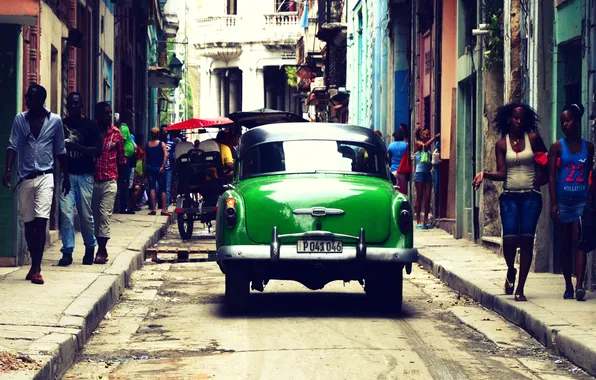 Picture people, street, shadow, back, car, Cuba, Havana