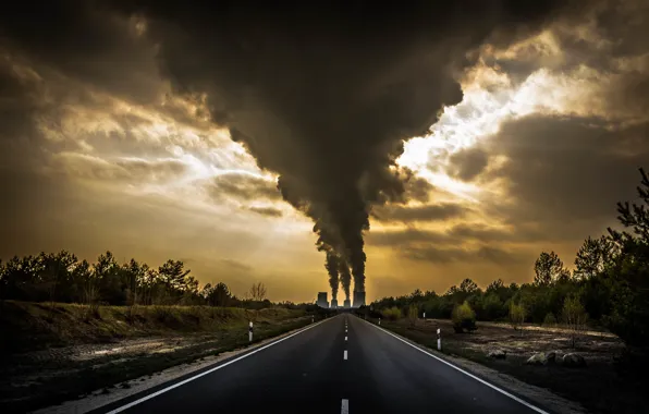 Road, pipe, smoke