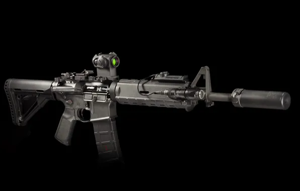 Weapons, background, flashlight, rifle, muffler, carabiner, assault, semi-automatic