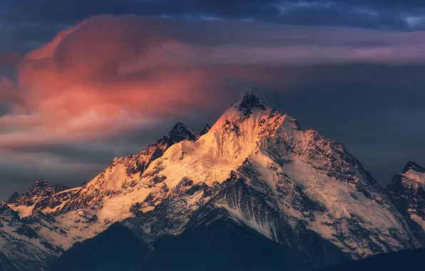Sunset, China, the evening, China, Tibet, reflections, Kawagabro, Meili Snow Mountains