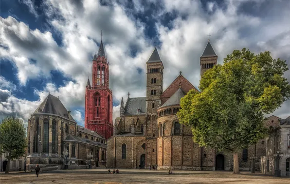 Picture the sky, the sun, clouds, trees, people, HDR, area, Church