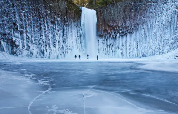 Picture ice, winter, people, waterfall