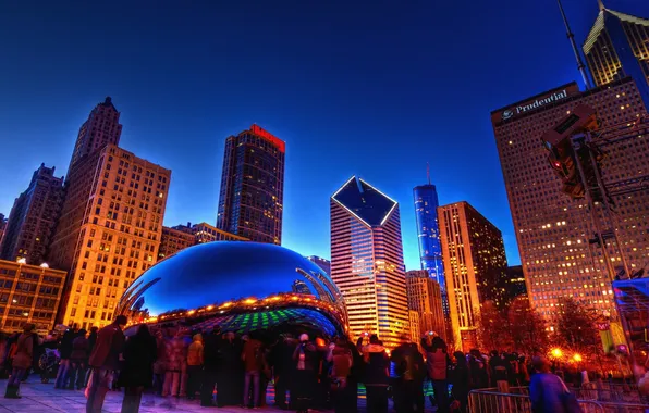 Picture city, lights, people, skyscrapers, the evening, USA, America, Chicago