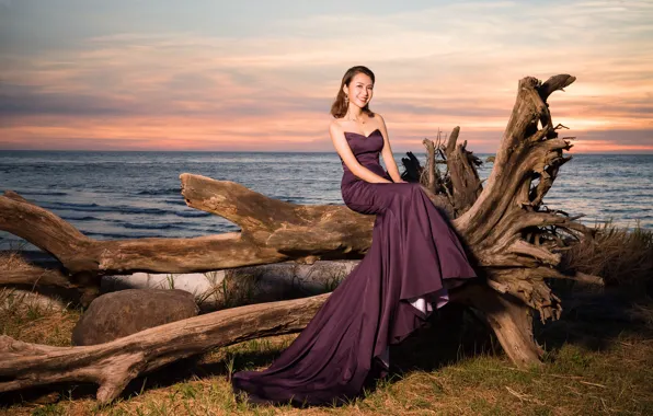 Sea, girl, dress, snag, Asian