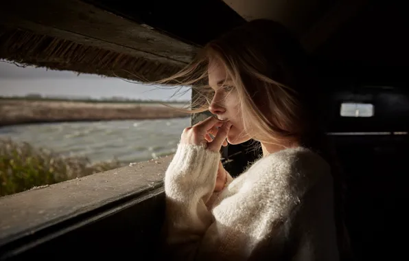 Look, girl, hair, window