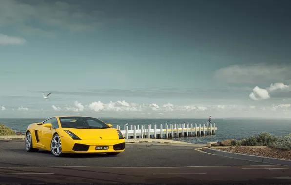 Picture car, Lamborghini, sky, sea, nature, clouds, Lamborghini Gallardo, italian cars