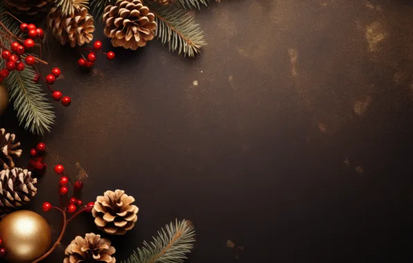 Branches, berries, the dark background, Shine, ball, sequins, fruit, Christmas