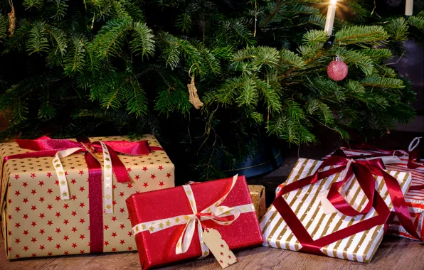 Picture winter, holiday, box, gift, tree, new year, Christmas, Christmas decorations