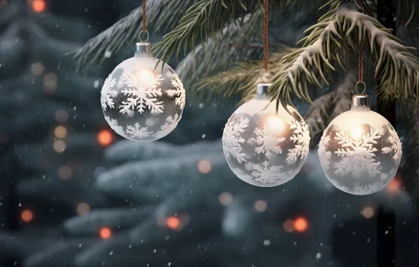 Toys, tree, bokeh, Christmas balls, riverfox1