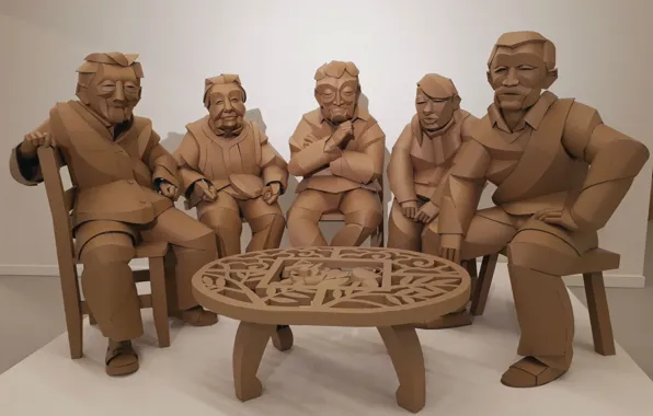 Human, table, sculpture, carboard