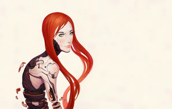 Girl, fiction, figure, art, red, girl, cyborg, cyberpunk
