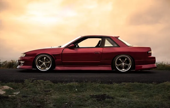 Picture red, Nissan, S13, 240 SX, profile