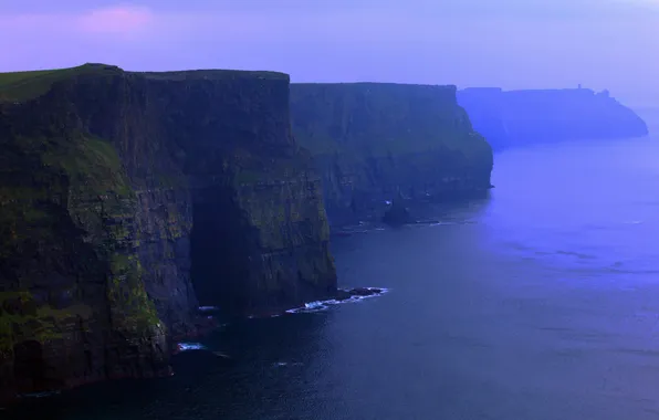 Sea, fog, rocks, haze, lilac