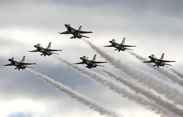 The sky, fighters, F-16, Fighting Falcon, Thunderbird