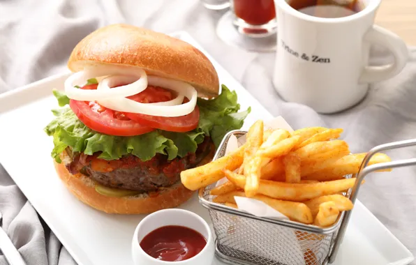 Filling, French fries, Burger