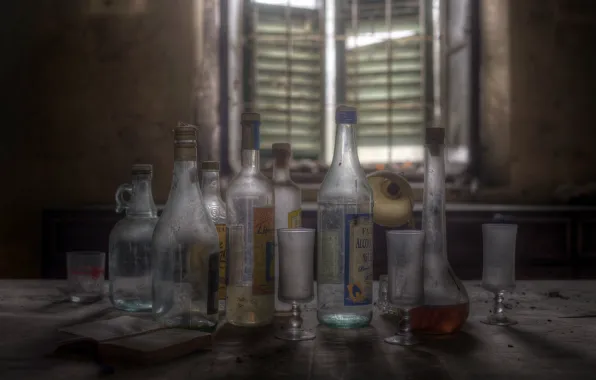 Background, bottle, glasses