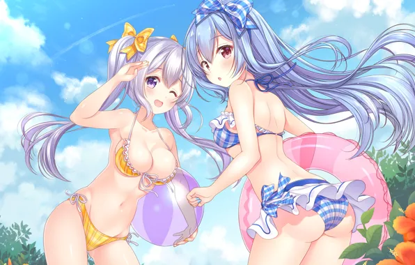 Picture beach, swimsuit, summer, girl, art, Aoba Project