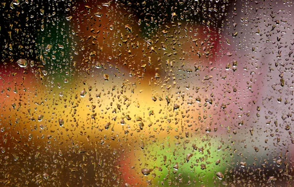 Picture glass, drops, lights, droplets, glare, Rain