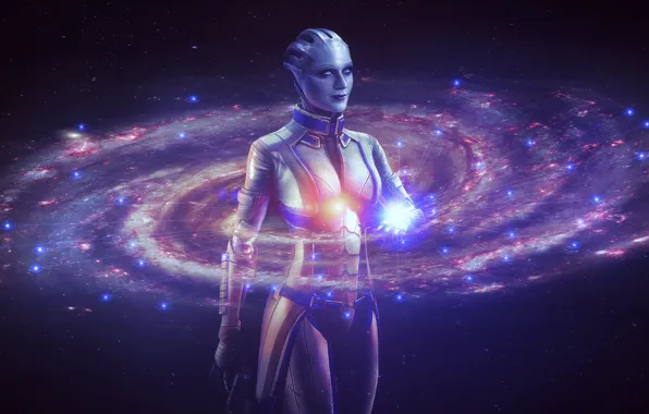 Space, stars, Girl, galaxy, the milky way, mass effect, character, hologram