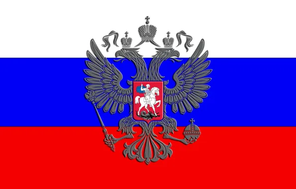 Picture Red, Blue, White, Flag, Tricolor, Coat of arms, Russia, Double-headed eagle