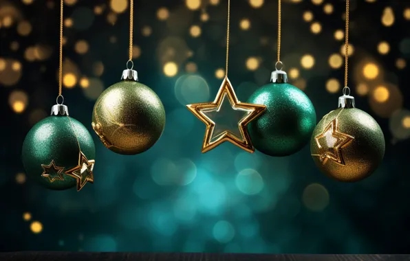 Picture decoration, the dark background, gold, green, balls, New Year, Christmas, golden