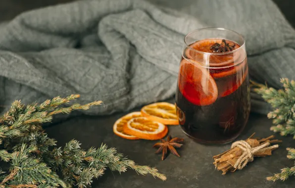 Sprig, wine, tree, orange, branch, cinnamon, mulled wine, knitted thing