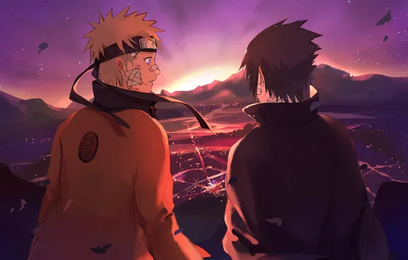 Sunset, anime, art, Sasuke, Naruto, Naruto
