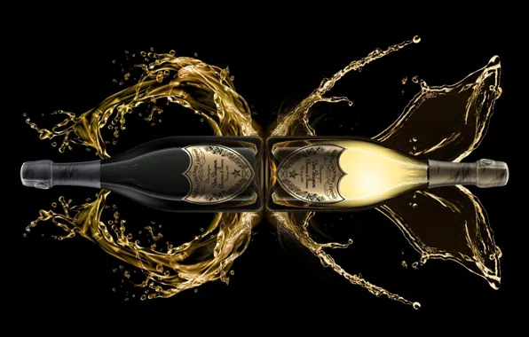 Picture splash, bottle, drink, black background, champagne