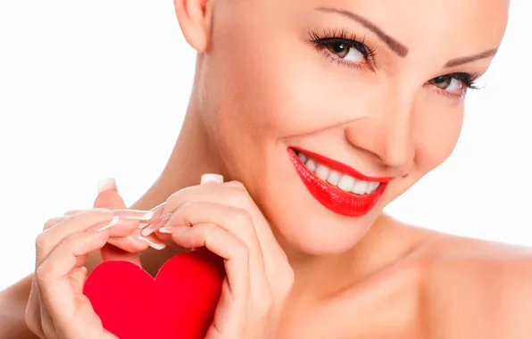 Picture red, face, smile, mood, hands, makeup, hairstyle, hearts
