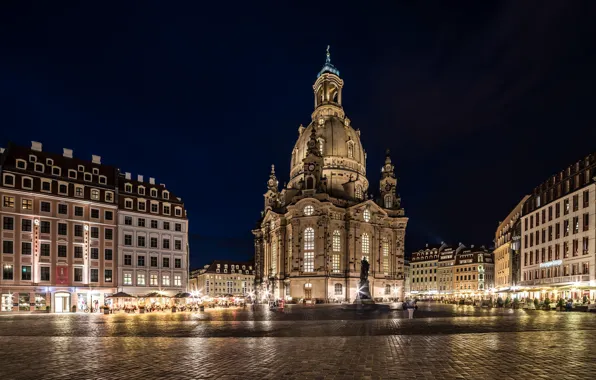 Night, the city, people, Germany, Dresden, lighting, area, lights