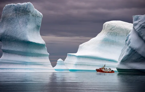 Picture sea, ship, iceberg, Greenland, Greenland's Icebergs