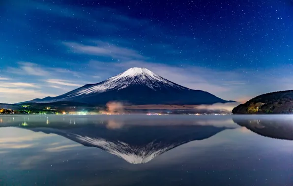 The sky, stars, landscape, mountain, the volcano, Japan, Fuji