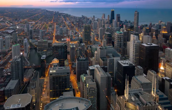 The city, the evening, Chicago, Chicago, Illinois, panorama