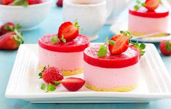 Berries, food, strawberry, cake, dessert, jelly, souffle