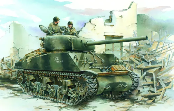 Picture figure, tank, the second world war, Sherman, tankers, sherman