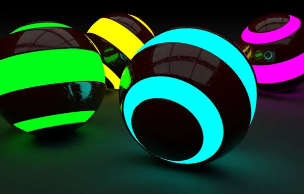Neon, Balls, render, DMiTRY64RuS
