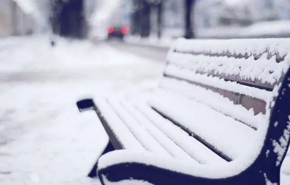 Winter, snow, bench, street, bench