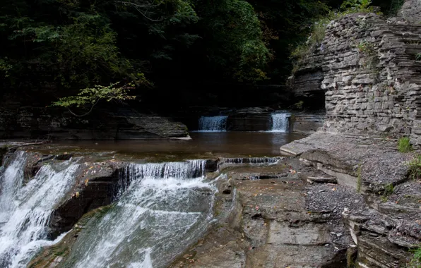 Picture leaves, rocks, waterfall, New York, USA, USA, New York, leaves