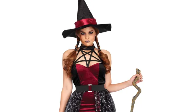 Magic, hat, outfit, white background, witch, stick, cosplay