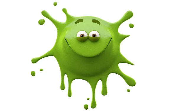 Picture joy, bright smiling monster on a white background, monster green BLOB