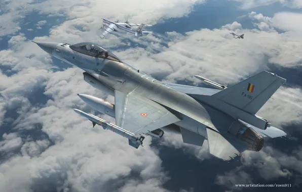 General Dynamics F-16 Fighting Falcon, the fourth generation fighter, American multifunctional lightweight, Antonis (rOEN911) Karidis