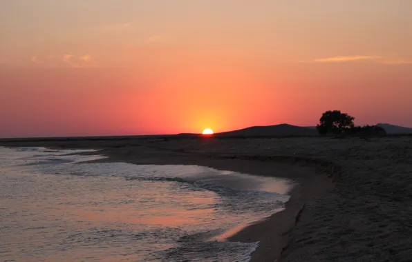 Sea, sunset, mountains, Russia, Crimea, Cape Opuk
