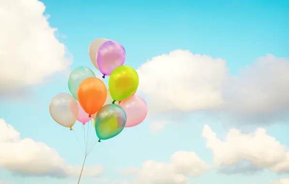 Picture summer, the sky, the sun, happiness, balloons, colorful, summer, sunshine