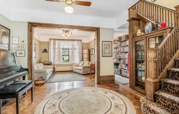 Design, style, interior, piano, ladder, library, living room, hall