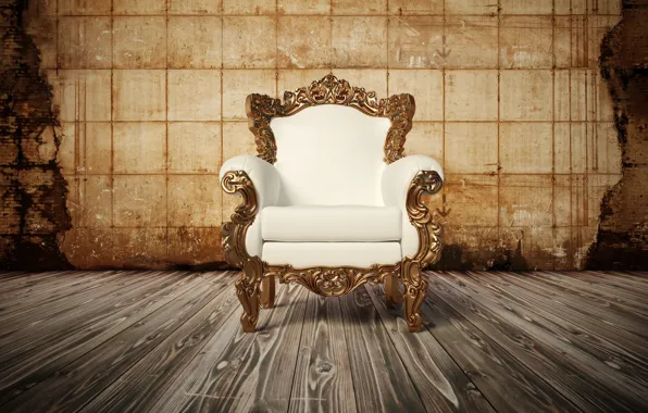 Picture wood, Armchair, white leather