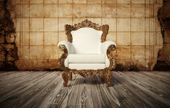 Picture wood, armchair, white leather